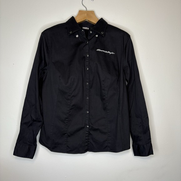 Harley Davidson Women's Sz 1W Black Screaming Eagle Long Sleeve Pearl Snap Shirt - Picture 1 of 6